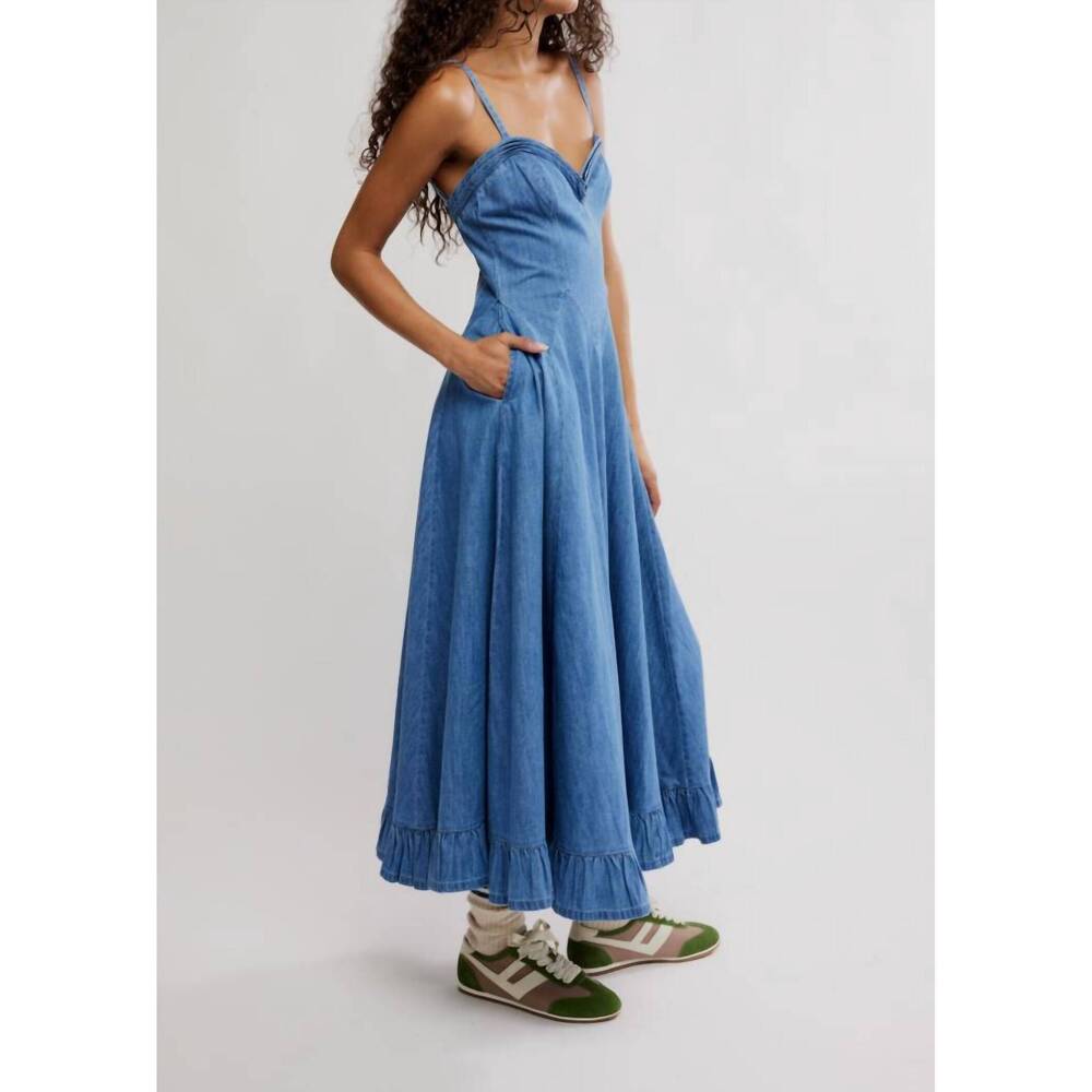 NEW FREE PEOPLE another season midi dress in boardwalk blue - Picture 4 of 5
